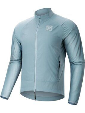 Men Blue Windbreaker Band Collar Multiple Pockets Zip-up Long Sleeve Jacket
